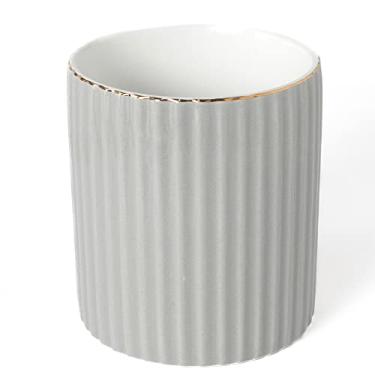 Imagem de CROWNOS Suporte de caneta para mesa, copo de lápis de cerâmica, organizador de mesa de escritório, suporte de pincel de maquiagem, cinza claro