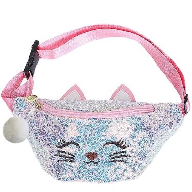 Imagem de BIBDOO Pochete infantil para meninas com cintura brilhante presente de gato com pompom, rosa, Small, Leve