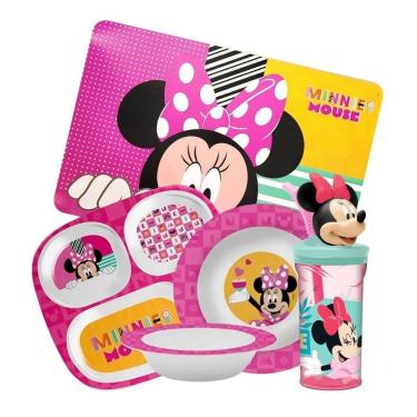 Imagem de Kit Refeição Infantil Minnie 5 Peças Pratos, Tigela, Copo 3D e Lugar Americano - Tuut