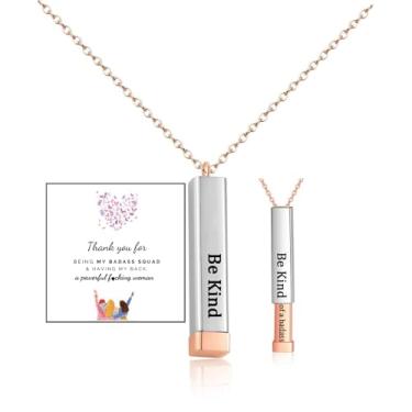 Imagem de DivaGlamz Be Kind Of A B Colares para mulheres, To Best Friends Sorority Sisters Pingente de tubos quadrados inspiradores com mensagem oculta, pulseira de aço inoxidável, joia de presente de amizade,