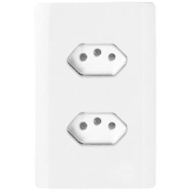 Imagem de Cj Tomada Dupla 10A Com Suporte 4X2 - Novara Branco Cromado