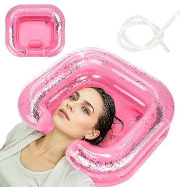 Imagem de AirSwim Lavatório de cabelo inflável, tigela de xampu portátil com travesseiro e mangueira de drenagem, lavatório de cabelo para acamados, deficientes, feridos, perfeito para dreadlocks, cabelos