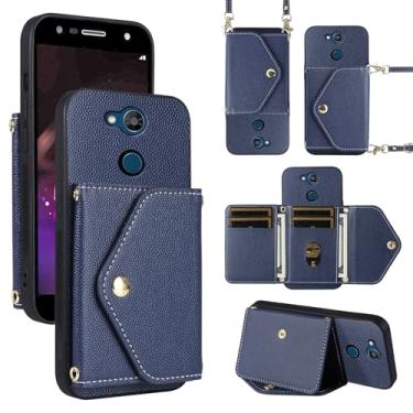 Imagem de Dibosom Capa carteira minimalista para LG X Charge/Fiesta 2 LTE/X Power 3/X5/LV7 com alça de ombro, bolsa flip fina e fina, suporte para cartão de crédito para LG-M322 XPower 2 SP320 M327 M322 Azul