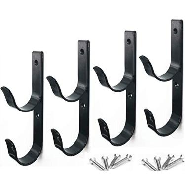 Imagem de Conjunto de 4 ganchos largos para mastro de piscina, ganchos de alumínio preto resistente com parafusos, suportes de gancho perfeitos para postes telescópicos, escumadeiras, escovas de rede, mangueira
