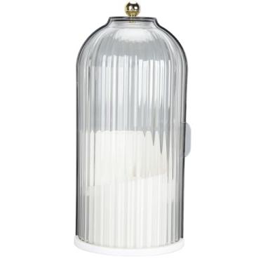 Imagem de Miriam Song Organizador de pincéis de maquiagem giratório de 360 graus à prova de poeira transparente, ideal para penteadeira, mesa, bancada de banheiro, inclui porta-escovas de dentes (base branca