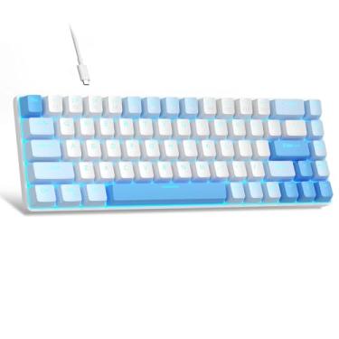 Imagem de Teclado mecânico portátil de jogos 60% MageGee MK-Box, retroiluminação de LED, compacto, 68 teclas, mini, com fio, switch vermelho, para escritório, Windows, laptop, PC, Mac, azul-celeste