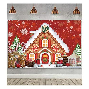 Imagem de MAQTT Pano de fundo de fibra de poliéster de 1,8 m x 1,8 m para decoração de festa de Natal com estampa de biscoito doce paraíso inverno floco de neve infantil para decoração de festa feliz ano novo