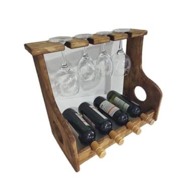 Imagem de Adega de Mesa para 4 garrafas e 4 taças em madeira maciça ER008