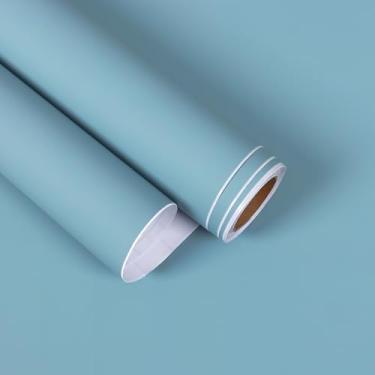 Imagem de EaseStick Papel de parede azul oceano 39.9 cm x 406.4 cm papel de contato azul fosco para banheiro impermeável autoadesivo cor sólida papel de parede grosso removível adesivo na parede vinil para