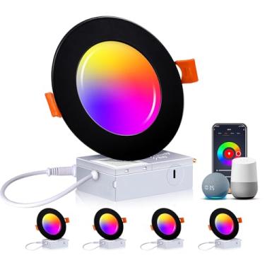 Imagem de CLOUDY BAY [Pacote Com 4] Luzes Embutidas Led Wifi Inteligentes De 4 Polegadas, Iluminação Embutida Com Mudança De Cor Rgbcw, Compatível Com Alexa E Google Home Assistant, Sem Necessidade De Hub, 10