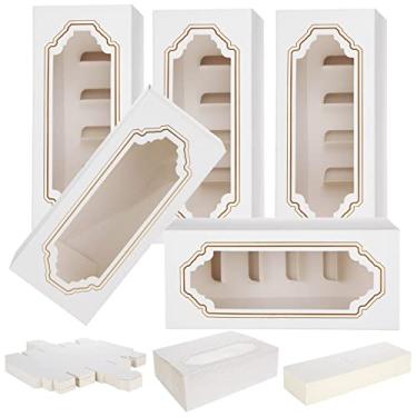 Imagem de AKOLAFE Pacote Com 50 Caixas De Macaron Para 5 A 6 Recipientes De Macaron Com Janela De Exibição Transparente E Base De Inserção Embalagem De Macaron Branco Para Mini Cupcakes, Biscoitos, Donuts, Do