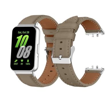 Imagem de Pulseiras de couro compatíveis com Samsung Galaxy Fit 3, pulseira de couro macio, masculina e feminina para Samsung Galaxy Fit 3 (SM-R390) - cáqui