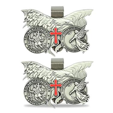 Imagem de BeTime Clipe de viseira de anjo da guarda 2 peças: Medalha de São Cristóvão para carro | Presentes de aniversário de 16 anos para motoristas de carros novos, um ótimo lembrete para dirigir o limite de