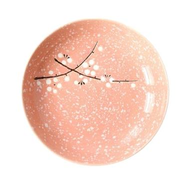 Imagem de Utensílios de mesa de cerâmica redondos pintados à mão florais de 20 polegadas/estilo japonês, prato de sopa de dim sum doméstico - prato de arroz de 20 cm - rosa