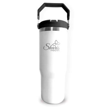 Imagem de SHARIS Copo com alça superior - Garrafa de água fofa - Copo com canudo dobrável - Garrafa de água cabe no suporte de copo de carro - 850 g - Garrafa de água isolada - à prova de vazamento com canudo