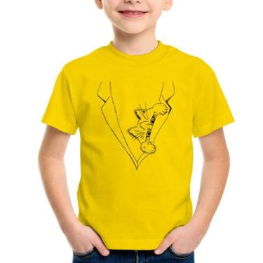 Imagem de Camiseta Infantil Gato no terno - Foca na Moda, Amarelo, 2