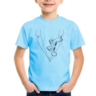 Imagem de Camiseta Infantil Gato no terno - Foca na Moda, Azul bebê, 10