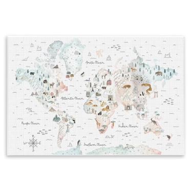 Imagem de Stupell Industries Design artístico de placa de parede com mapa do viajante mundial peculiar por Laura Marshall, 38 x 25 cm