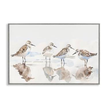 Imagem de Stupell Industries Sandpipers Shore Reflection Gray Framed Giclee Wall Art Design by Petal Prints Design, 61 x 40 cm