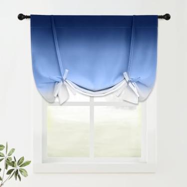 Imagem de COSVIYA Cortinas 100% blecaute azul ombré ajustáveis para cozinha, isolamento térmico, sanefação, varão, bolso, balão, persiana romana para janela pequena, 122 cm C x 86 cm L, 1 painel