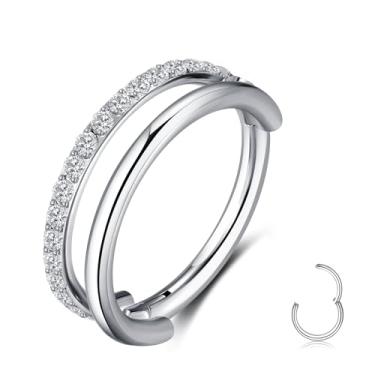 Imagem de MissNity Argolas de piercing de concha CZ 16G 12 mm, brincos de cartilagem de titânio ASTM F136 para mulheres e homens, anéis de nariz de grau de implante corporal, clicker articulado hipoalergênico,