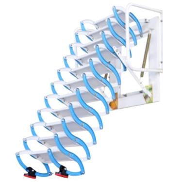 Imagem de Escada montada na parede de aço laminado da instalação da escada da expansão do sótão Puxe para baixo a capacidade 300Kg/661Lb da estrutura