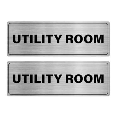 Imagem de YIKIADA Pacote com 2 placas de sala de utilidades, 22 x 7,6 cm, alumínio resistente, refletivo, à prova de ferrugem, autoadesivo para casa de negócios