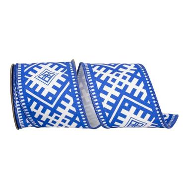 Imagem de Reliant Ribbon Fita de borda com fio majestosa geométrica chinoiserie de luxo, azul-royal/branco