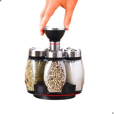 Imagem de Porta Temperos Giratório com 6 Potes de Vidro de 100ml Organizador de Temperos Condimentos