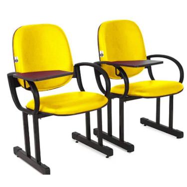Imagem de 02 Cadeiras Escolar para Auditório e Escolas com Prancheta Linha Dallas Auditório Amarelo