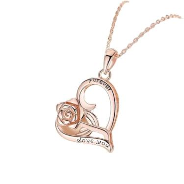 Imagem de BlingNuts Colar de coração rosa para mulheres, I Love You Forever, presente para amantes, joias para mãe, avó e esposa, F, Aço inoxidável, Sem Pedra Preciosa