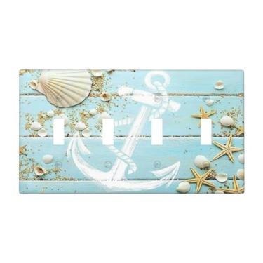 Imagem de Âncora de concha em madeira turquesa 4 Gang Quad Toggle Device Light Switch Cover Placa de parede decorativa placa frontal elétrica tamanho grande capas de tomada