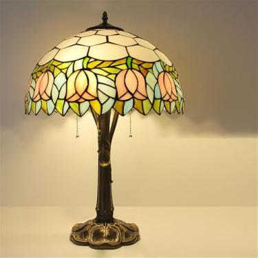 Imagem de American Retro Table Lamp LED Luxo Criatividade Sala de estar Estudo Quarto Lâmpada de cabeceira Villa Hotel Cor Vidro Mesa Luz (Estilo 4)