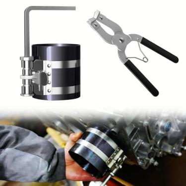 Imagem de Ferramenta de compressor de anel de pistão, kit de remoção de anel de pistão de motor de carro, tamanhos ajustáveis de 2-1/20.3 cm a 17.8 cm (53 mm-175 mm) com alicate instalador de pistão ajustável