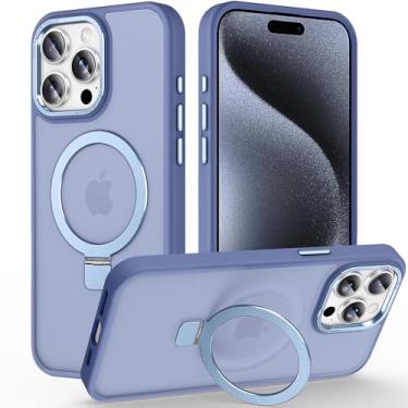 Imagem de Caselovely Capa magnética para iPhone 15 Pro Max com suporte invisível, [proteção contra quedas de 3 pés] [toque aveludado] Capa de telefone fina translúcida fosca traseira à prova de choque para