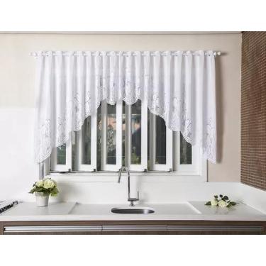 Imagem de Cortina De Renda Branca Cascata Arabesco E Tulipas Interlar Cor Branco