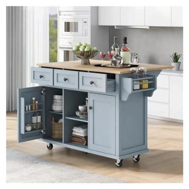 Imagem de Carrinho de Armazenamento Carrinhos de cozinha sobre rodas com madeira de borracha, carrinho de bancada com folhas móveis, ilhas de cozinha com armazenamento, frete grátis para casa Carrinho de Armaze