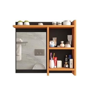 Imagem de Espelheira de Banheiro Organizador Armarinho com Prateleiras Nicho(PRETO/NATURE)