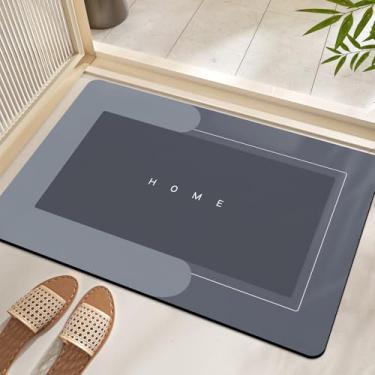 Imagem de Tapete de banho super absorvente, tapete de banheiro fino de secagem rápida, antiderrapante, resistente a manchas, cozinha, sala de estar, tapete de chuveiro fácil de limpar para banheira (azul