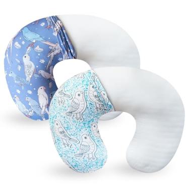 Imagem de Dormlony Travesseiro de amamentação com 2 peças de capa removível ultramacia e elástica, travesseiros de amamentação para amamentação, tempo de barriga e suporte para sentar o bebê, padrão de pássaro
