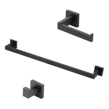 Imagem de Kit Acessórios Banheiro Preto/Black Quadrado 3 Peças Inox