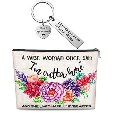 Imagem de Presente de aposentadoria para mulheres, bolsa de maquiagem aposentada e chaveiro de aposentadoria para esposa, mãe, avó, colegas de trabalho, enfermeiras, professores, colegas de trabalho, melhor amiga, bolsa de maquiagem divertida de aniversário aposentado, Como mostrado na imagem., tamanho �nico