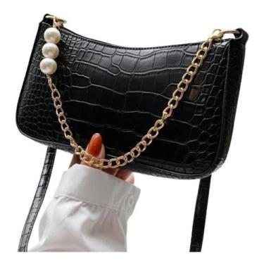 Imagem de Bolsa Feminina Pequena Transversal Perola Festa Luxo - Shopfit, Preto