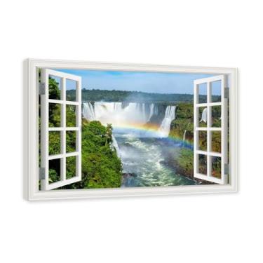 Imagem de NHLDZYH Quadro sobre tela janela. Quadro de janela com paisagem. Imagem natureza em tela. Quadros de decoração de sala moderna. (Cascata salpicando 28). 80 x 120 cm. Moldura interior