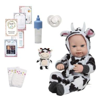 Imagem de Bebê Reborn Menino Luca Realista Careca Vaquinha Pelúcia - Cegonha Reb
