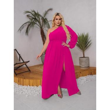 Imagem de Vestido Longo Terracota Casamento Madrinha Plus Size Manga Nula Fenda 