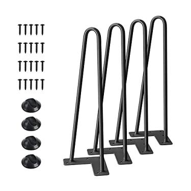 Imagem de Pernas de móveis pretas 4 peças 4 polegadas - 86.4 cm Pernas de móveis de grampo de cabelo, projetos de casa de metal DIY para mesa de cabeceira, mesa de centro, escrivaninha, etc. com protetores de