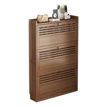 Imagem de Armário de armazenamento de sapatos fino de 7,0 polegadas, organizador de sapatos com gavetas dobráveis, armário de sapatos de bambu lixado para entrada, corredor, quarto, organizador de sapato