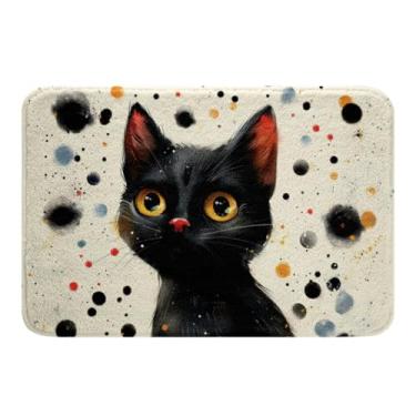Imagem de Erosebridal Tapete de banho de gato preto para crianças, meninos, meninas, kawaii, gatinho, animal, 40,6 x 61 cm, tapete de banheiro com desenho de graffiti, ombré, aquarela, tapete de banheiro com