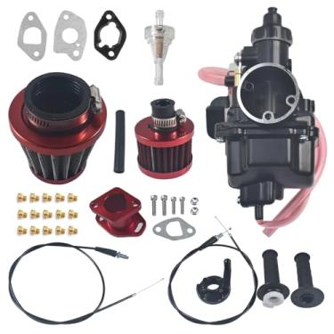 Imagem de awtetpje Carburador VM22 para Predator 212cc 224cc 196cc 6,5hp Coleman CT200U BT200X CT200U-EX Baja Warrior MB200 MB165 Axis M200 KT196 GX160 Mini Bike Go Kart Kit de filtro de ar vermelho